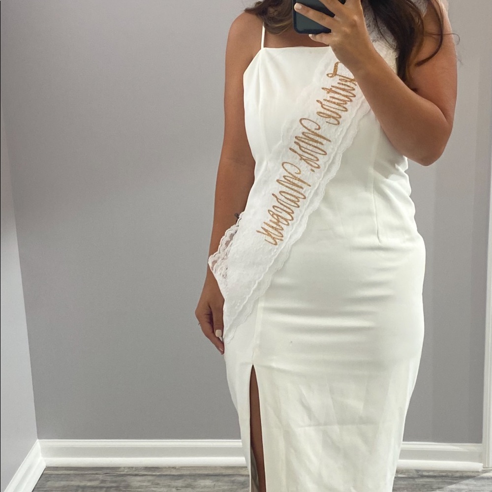 White bardot dress with slit